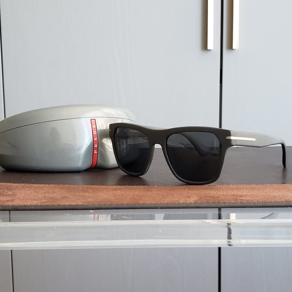 PRADA Men's Matte Gray Sunglasses with Case